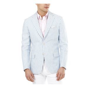 TALLIA ORANGE Mens Light Blue Single Breasted, Striped Slim Fit Blazer 42R